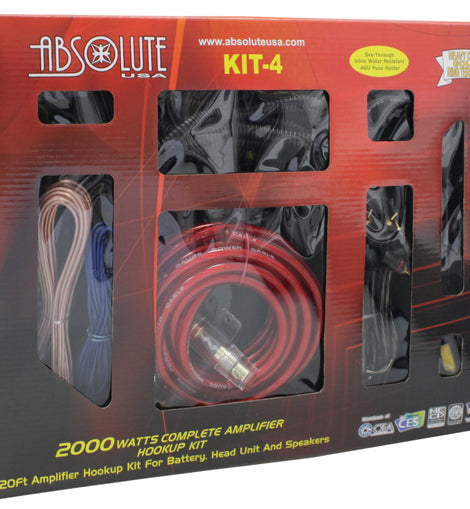 Absolute KIT4 4 Gauge Amplifier Amp Kit 2000 Watts