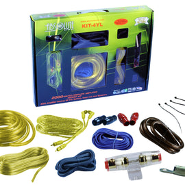 Absolute KIT4YL AMP KIT<br/>Complete PRO Marine Auto Car RV 4 Gauge 2000 Watts Amplifier Complete Installation Amp Kit Power Wiring with Yellow Accent Color Scheme