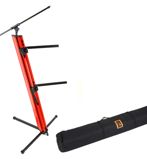 MR DJ KSPRO1500R PRO 2-Tier Red Column Keyboard Stand W Mic Boom Arm + Case