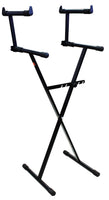 MR DJ 2 Tier Double X Keyboard Stand with Adjustable Height Portable Two-Tier Stand with Locking Straps and High Strength Steel for Durability Ideal for Keyboards and Consoles