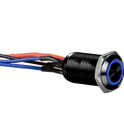 Install Bay LB12B-2 Black 12MM Round Illuminated Latching Switch Blue Qty 2