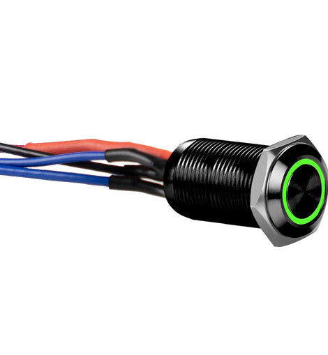 Install Bay LB12G-2 Black 12MM Round Illuminated Latching Switch Green Qty 2