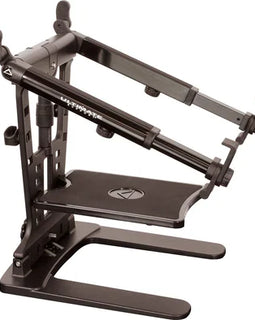 Ultimate Support LPT-1000QR Hyper Series Desktop and 5/8” Thread Mountable Laptop/DJ Stand with Angle-adjustable Telescoping Support Arms, Height-adjustable Second Tier, and QuickRelease™ Center Post