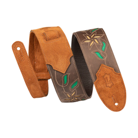 Levy's Leathers M4FV-DBR Flowering Vine Series Brown Leather Guitar Strap