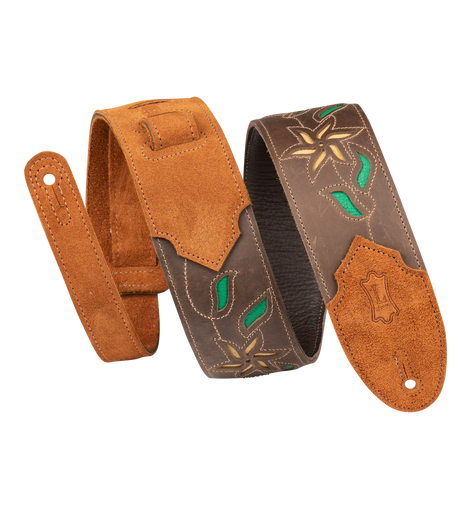 Levy's Leathers M4FV-DBR Flowering Vine Series Brown Leather Guitar Strap