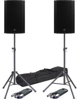 2 Mackie Thump212XT 1400W 12" Powered Speaker 2-Way Digital Mixer Bluetooth Speaker Stand XLR Cables