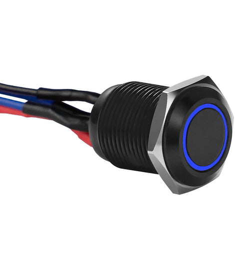 Install Bay MB12B-2 Black 12MM Round Illuminated Momentary Switches Blue Qty 2