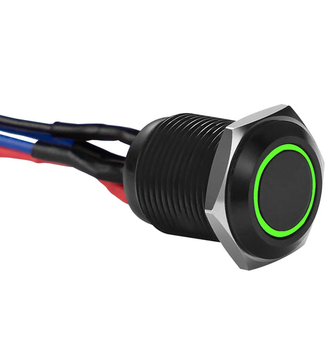 Install Bay MB12G-2 Black 12MM Round Illuminated Momentary Switches Green Qty 2