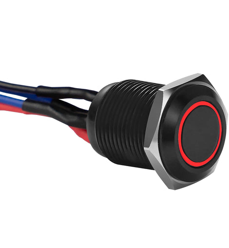 Install Bay MB12R-2 Black 12MM Round Illuminated Momentary Switches Red Qty 2
