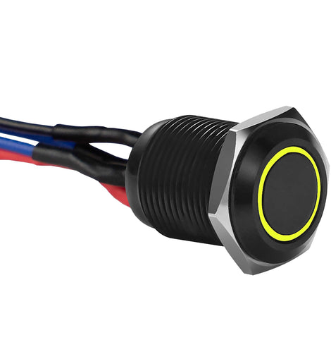 Install Bay MB12Y-2 Black 12MM Round Illuminated Momentary Switches Yellow Qty 2