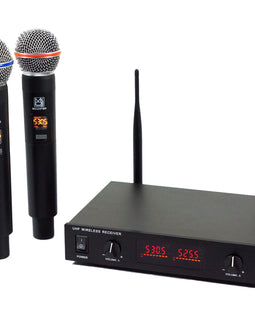 MR DJ MICUHF300 Dual UHF Wireless Microphone System Kit with 2 Handheld & LED display