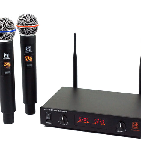 MR DJ MICUHF300 Dual UHF Wireless Microphone System Kit with 2 Handheld & LED display