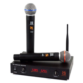 MR DJ MICUHF300 Dual UHF Wireless Microphone System Kit with 2 Handheld & LED display