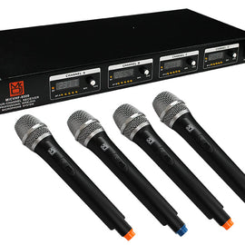 MR DJ MICVHF8500 4 Channel Professional PA/DJ/KTV/Karaoke VHF Handheld Wireless Microphone System with Digital Receiver