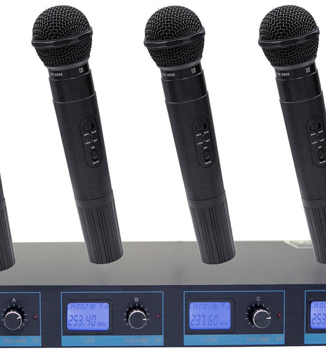 MR DJ MICVHF8800 4 Channel Professional PA/DJ/KTV/Karaoke VHF Handheld Wireless Microphone System with Digital Receiver