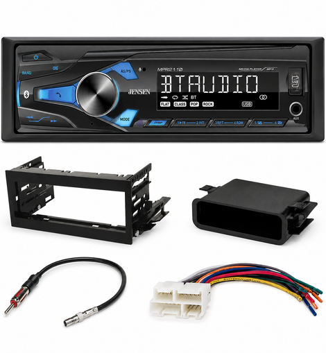 Jensen MPR2110 Single Din Bluetooth Stereo AM/FM Kit Harness Ant Fit 95-02 GM Pickup Bundle