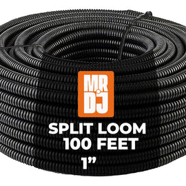 MR DJ DSLT10 100' 1" 25mm Black Split Wire Loom Conduit Tubing Sleeve Tube