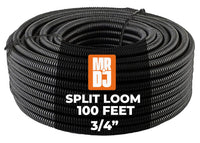 MR DJ DSLT34 100' 3/4" 19mm Black Split Wire Loom Conduit Tubing Sleeve Tube