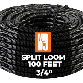 MR DJ DSLT34 100' 3/4" 19mm Black Split Wire Loom Conduit Tubing Sleeve Tube