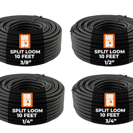 MR DJ 4-Pack 1/4", 3/8", 1/2", 3/4" x 10 Feet Each Split Wire Loom Convoluted Tubing