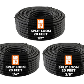 MR DJ 3-Pack 1/4", 3/8", 1/2" x 20 Feet Each Split Wire Loom Convoluted Tubing