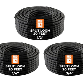 MR DJ 3-Pack 1/4", 1/2", 3/4" x 20 Feet Each Split Wire Loom Convoluted Tubing