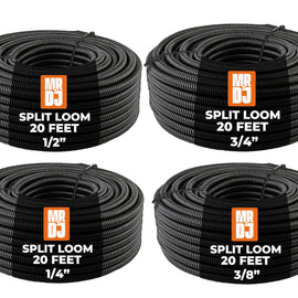 MR DJ 4-Pack 1/4", 3/8", 1/2", 3/4" x 20 Feet Each Split Wire Loom Convoluted Tubing