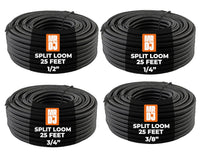 MR DJ 4-Pack 1/4", 3/8", 1/2", 3/4" x 25 Feet Each Split Wire Loom Convoluted Tubing