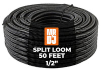 MR DJ 50' Feet 1/4" Black Split Loom Wire Flexible Tubing Wire Cover