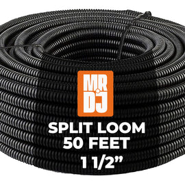 MR DJ DSLT112 50' 1.5" 38mm Black Split Wire Loom Conduit Tubing Sleeve Tube