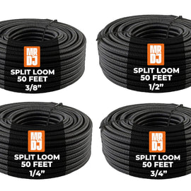 MR DJ 4-Pack 1/4", 3/8", 1/2", 3/4" x 50 Feet Each Split Wire Loom Convoluted Tubing