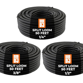 MR DJ 3-Pack 1/4", 3/8", 1/2" x 50 Feet Each Split Wire Loom Convoluted Tubing