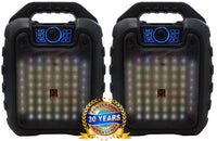Pair of MR DJ DISCO 5.25" Portable Powerful PA Bluetooth Speaker Karaoke Machine with Sound Activated Lights, Battery Powered, FM Radio, USB/Micro SD Card, & LED Party Light