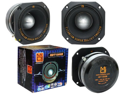 2 MR DJ HDT1000B 4-Inch Titanium Horn Bullet High Compression Tweeter for Car, Van, ATV, UTV, Marine, Boat, Motorcycle, Motorsports, and Competition