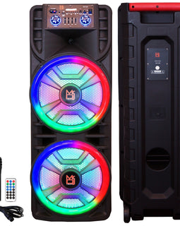 MR DJ NEWYORK+ 12" X 2 Rechargeable Portable Bluetooth Karaoke Speaker with Party Flame Lights Microphone TWS USB FM Radio + 7-LED Moving Head DJ Light