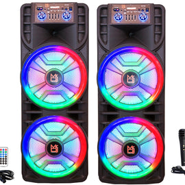 3 MR DJ NEWYORK+ 12" X 2 Rechargeable Portable Bluetooth Karaoke Speaker with Party Flame Lights Microphone TWS USB FM Radio