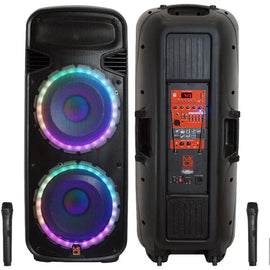 MR DJ PBX6300BAT DUAL 15" 4500W MAX POWER 2-WAY PA/DJ BLUETOOTH BATTERY SPEAKER