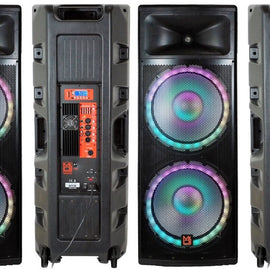 2 MR DJ PRO215LED Bluetooth Speaker Pro Dual 2x15" 5500W Speaker PA DJ Bluetooth