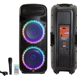 Mr. Dj PSBAT6200<br/> Dual 15" Portable Rechargeable Battery 4000W Max Powered Active PA DJ Speaker with Built-In Bluetooth & LED Light