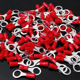 MK Audio MRT2218R 500<br/>500 pcs #8 Red MRT2218R 22/16 Gauge Vinyl Insulated Connectors Ring Terminal