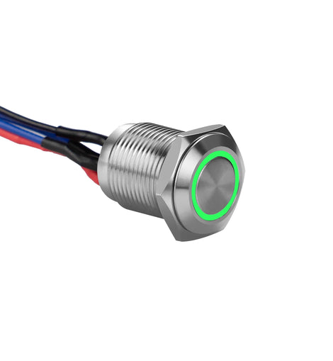 Install Bay MS12G-2 Silver 12MM Round Illuminated Momentary Switches Green Qty 2