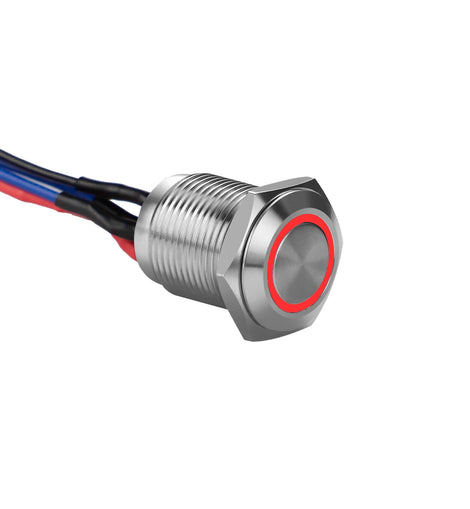 Install Bay MS12R-2 Silver 12MM Round Illuminated Momentary Switches Red Qty 2