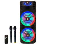 MR DJ NEWYORK 2.0 Dual 12” Rechargeable Bluetooth Party Speaker, 4000W Portable PA System with Flame LED Lights, 2 Wireless Microphones, TWS Stereo, USB, FM Radio