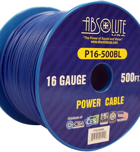 Absolute USA P16-500BL 16 Gauge 500-Feet Spool Primary Power Wire Cable (Blue)