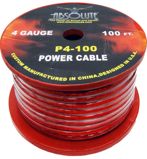 Absolute P4100RD 100' 4-Gauge Red Power Ground Wire Cable