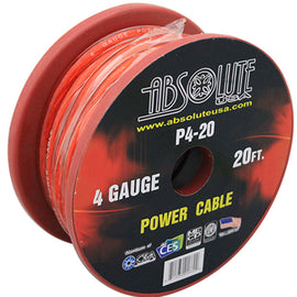 Absolute P4-20RD 20' 4-Gauge Red Copper Mix Power Ground Wire Cable