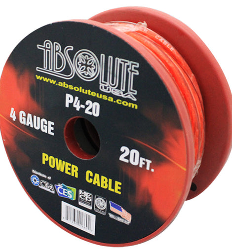 Absolute P4-20RD 20' 4-Gauge Red Copper Mix Power Ground Wire Cable