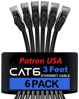 6 Patron Cat6a Ethernet Network Patch Cable RJ45 23AWG 600M Solid Copper Wire 3' Black