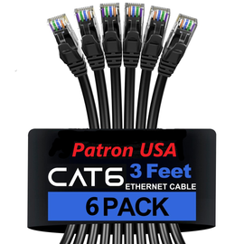 6 Patron Cat6a Ethernet Network Patch Cable RJ45 23AWG 600M Solid Copper Wire 3' Black