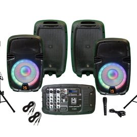 MR DJ PBX210COMBO Speaker Portable all in One PA/DJ KTV System 2X 10" 3000W Bluetooth Active Speaker Mixer & Stands